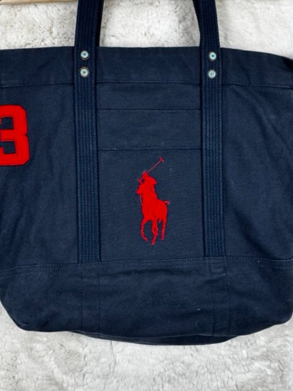 Polo Ralph Lauren Tote Limited Edition Zip Canvas Navy Blue Big Pony #3 Boat Bag - Picture 2 of 11